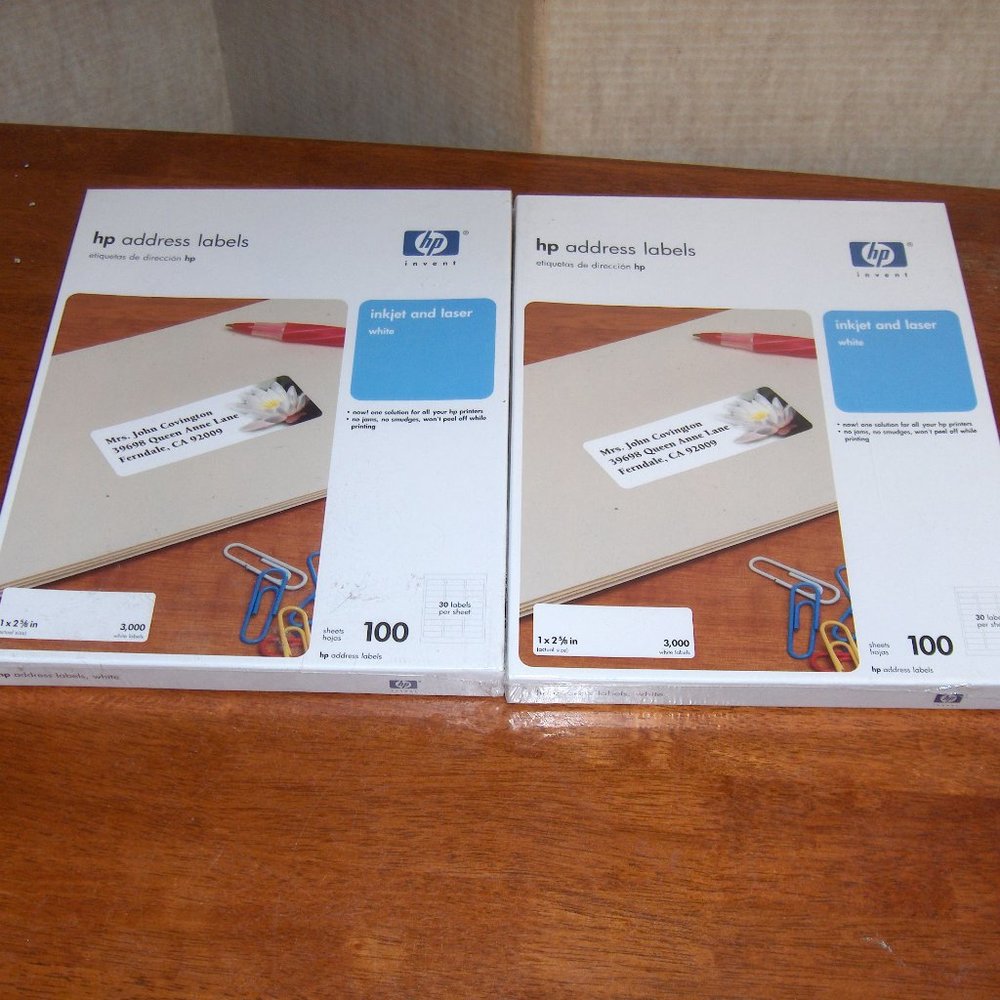 Address Labels 1" x 2 5/8" 6000 total. HP Inkjet or Laser